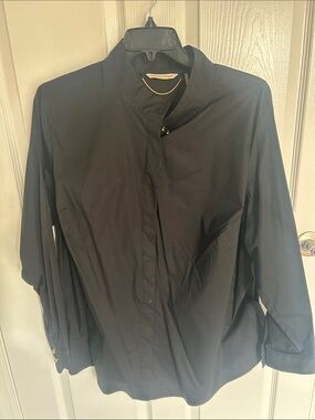 Soft Surroundings Black Button-Up Shirt with Gold Accent Buttons